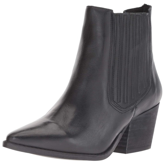 Black Genuine Leather Pointed Toe Ankle Boots - Picture 2 of 3